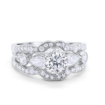 Three Piece Bridal Wedding Promise Ring Simulated Cubic Zirconia 925 Sterling Silver